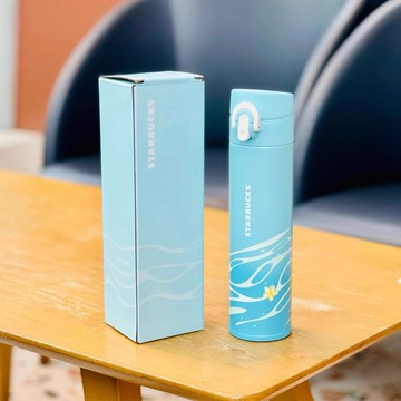 星巴克杯子2026新年禮物夏泳池藍色色超輕一鍵快樂怡夏系列膳魔師不鏽鋼保溫杯子