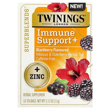 Twinings, Superblends™，機體抵抗幫助 + 木槿和接骨木果草本茶，黑莓，無咖啡萃取，16 茶包，1.12 盎司（32 克）