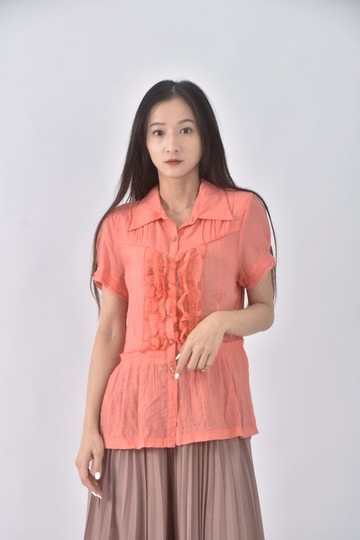 (S) yinda質感棉質橘色短袖上衣