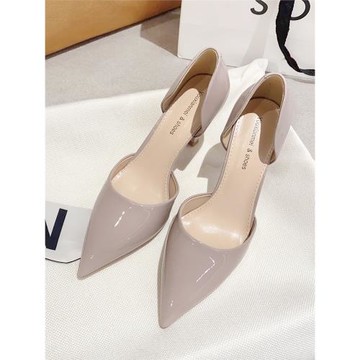 裸色高跟鞋女春夏2026年新款簡約漆皮時尚舒適不累腳包頭中空單鞋