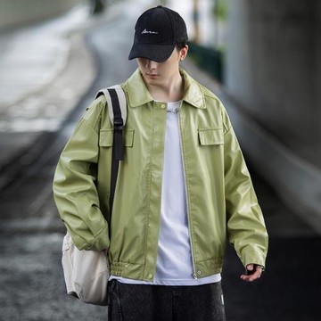 皮衣外套男2024新款春秋高級感痞帥PU皮夾克青少年潮流美式機車服
