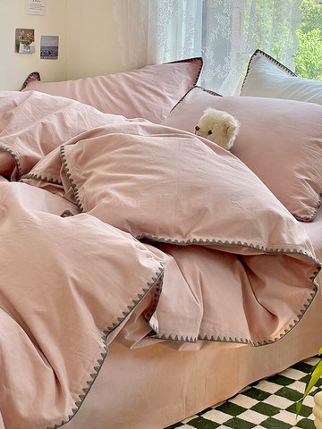 ins北歐風純棉水洗棉四件套100全棉被套罩簡約床單三件套床上用品