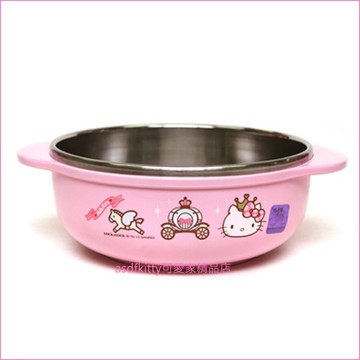 asdfkitty可愛家☆KITTY皇冠雙耳防燙304不鏽鋼碗-L號/學習碗-韓國製