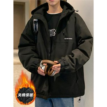 秋冬款夾克男連帽寬松潮流高中男生冬季2025新款防風夾棉保暖外套
