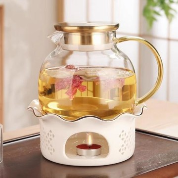 耐高溫玻璃花茶壺套裝家用泡茶單壺蠟燭加熱電陶爐煮茶奶茶果茶壺