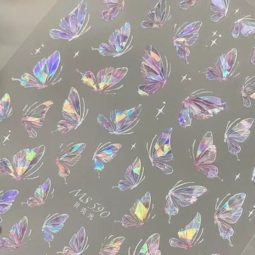 🌟超夯貝殼蝴蝶極光貼紙仙女網紅高級美甲幻彩新款清透指甲純欲爆款背膠