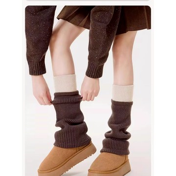 BAi白媽媽 撞色堆堆襪／粗針保暖日系針織襪套－台灣現貨 隔日到貨【356269】