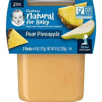 Gerber, 嬰幼兒天然食品，2 階段輔食，梨子菠蘿，2 包，每包 4 盎司（113 克）