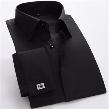 正裝大領法式袖扣長袖襯衫商務修身高領新郎服男士款純色免燙襯衣