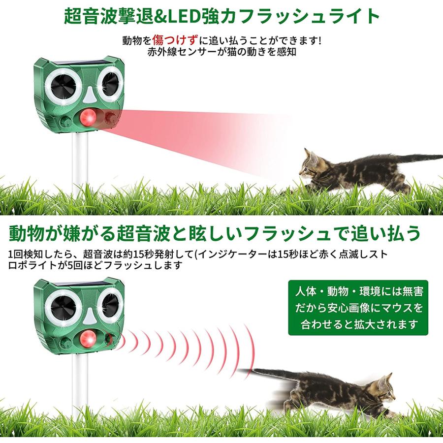 動物撃退器 猫よけ 鳥よけ ねこよけ 超音波 ソーラー充電 害獣撃退 猫撃退 猫退治 猫よけグッズ 糞被害 鳥害対策 猫除け