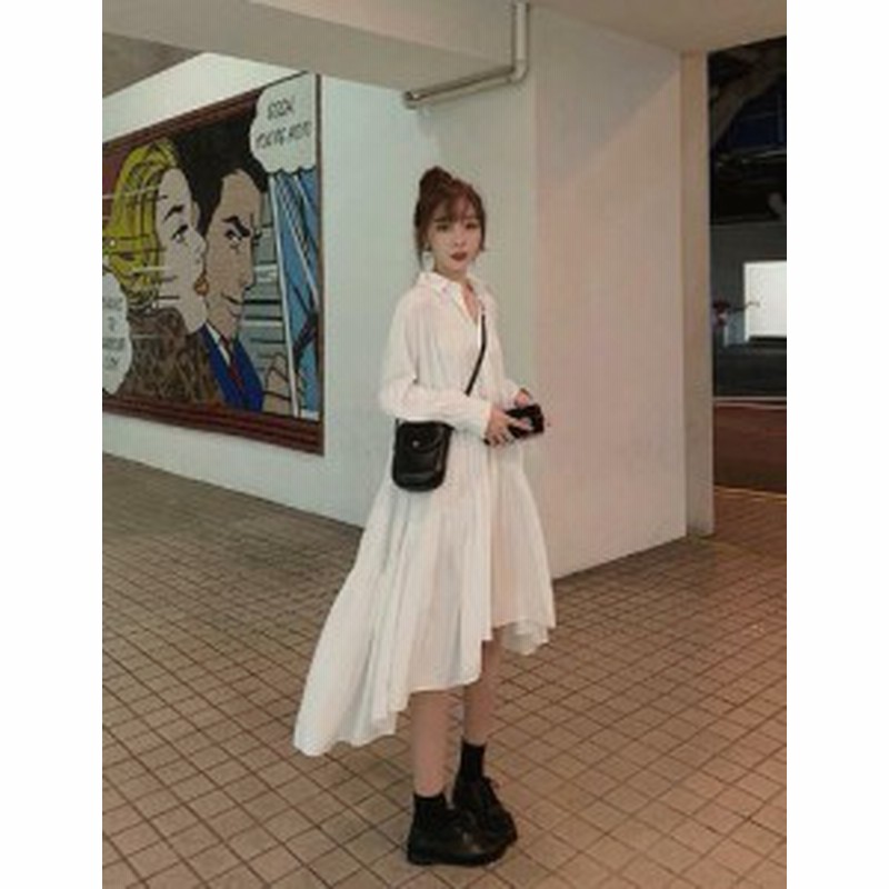 膝丈 ロングシャツワンピース ミモレ丈ワンピース フィッシュテールワンピース フレアワンピース 長袖 レディース 韓国 オルチャン ファ 通販 Lineポイント最大3 0 Get Lineショッピング