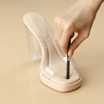 踩屎感防水臺涼拖鞋女夏外穿粗跟高跟鞋水晶一字帶透明厚底涼鞋女