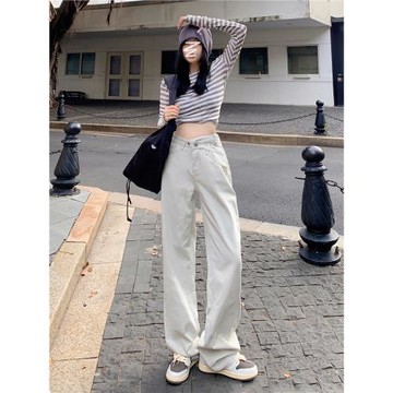 ZNZW復古沙色高腰牛仔直筒褲女2026年新款夏季寬松顯瘦拖地闊腿褲