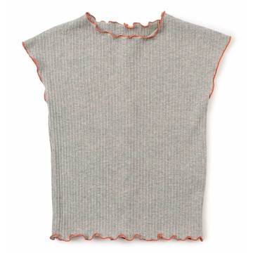 日本 BREEZE - 柔軟木耳邊羅紋無袖上衣-淺棕灰