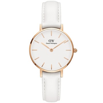 【Daniel Wellington】經典時尚邦迪純白皮帶腕錶-金框/28mm(DW00100249)