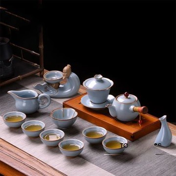 Touch Miss陶瓷功夫茶具套裝家用高端側把泡茶壺可養汝窯開片茶杯