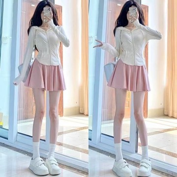 臺灣/✨短裙  半身裙多巴胺百褶裙女夏季2024新款高腰顯瘦學生百搭冰絲防走光半身短裙
