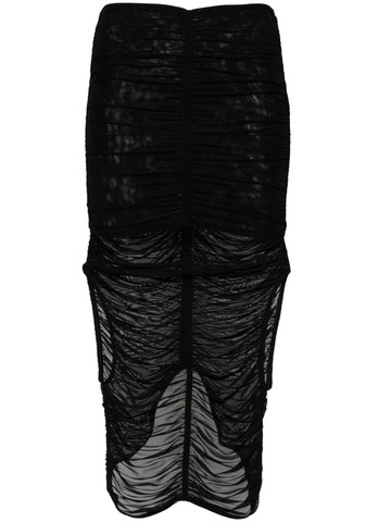 Mugler - draped mesh midi skirt - women - Elastane/Polyamide - 36 - Black