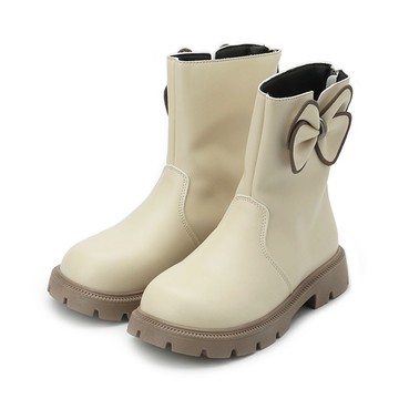 DOOK 側蝴蝶結中筒靴 米 大童鞋