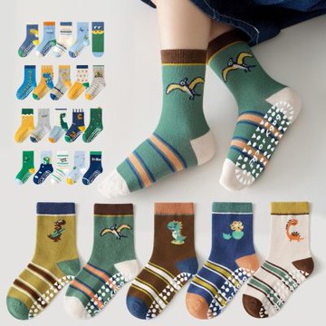 （5雙一組）男童恐龍大集合防滑點膠短襪 中筒襪 襪子 童襪 兒童 止滑襪 童裝 橘魔法 現貨【BB9001】