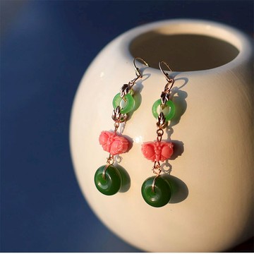 蘭亭別院 碧玉蝴蝶 古風日常優雅耳飾直播原創設計秋冬新款耳夾