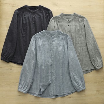 ＊ORead＊日繫條紋印花立領長袖襯衫(3色M,L)