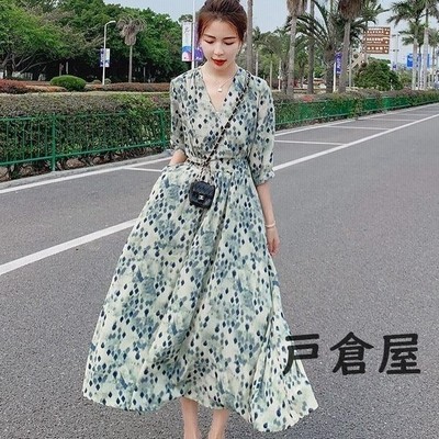 シフォンワンピース レディース キレイめ マキシ丈ワンピース 春夏 ドット柄ワンピース シフォン Vネック オシャレ 上品 着痩せ 通販 Lineポイント最大get Lineショッピング