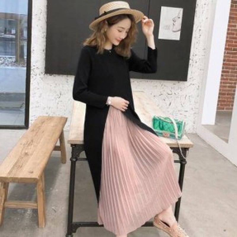 ロングワンピース ロングワンピ レディース ニット ワンピース レイヤード サイドプリーツ ワンピ 大きいサイズ ママ 春新作 春 春色 通販 Lineポイント最大get Lineショッピング