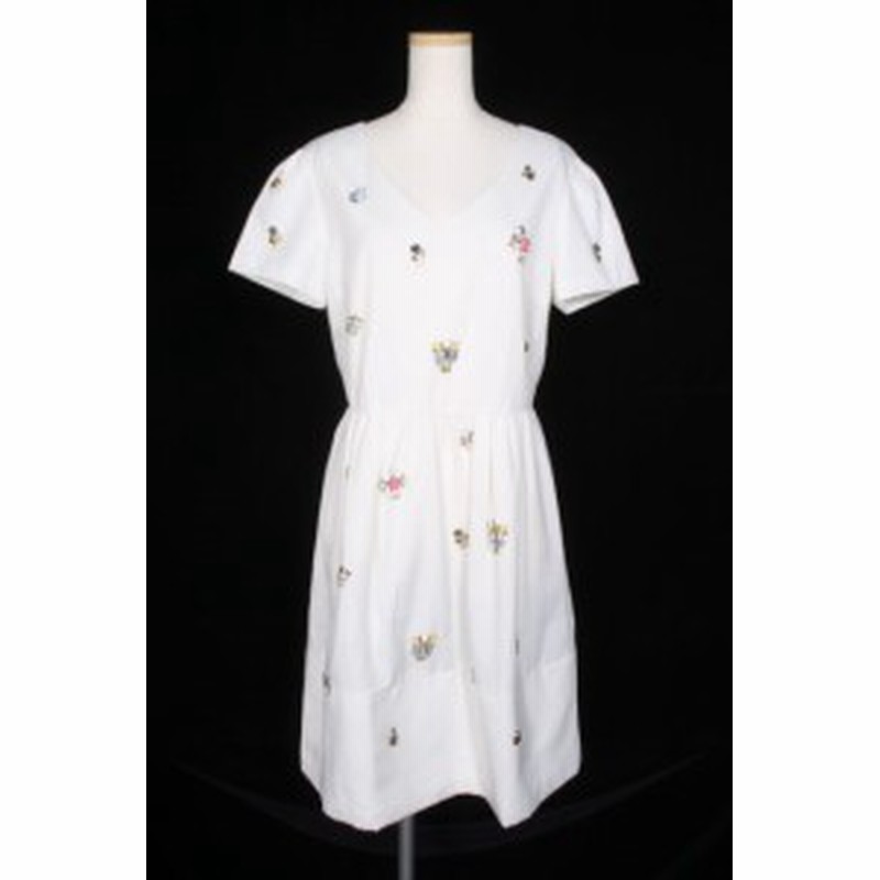 中古 チェスティ Chesty ワンピース フレア ひざ丈 ビジュー Vネック ポリエステル 1 ホワイト 6s569 05 Sm レディース 通販 Lineポイント最大1 0 Get Lineショッピング