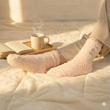 2025新款 保暖睡眠襪 毛絨家居襪 可愛動物刺繡襪 狗/倉鼠 冬季厚襪 女襪 23-25cm