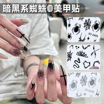 🚚台灣出貨🚚 暗黑風手繪蜘蛛美甲貼紙萬聖節元素骷髏頭幽靈搞怪3D背膠指甲貼 美甲飾品🎀