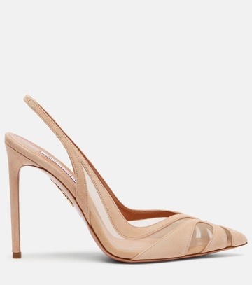 Aquazzura Lune 105 mesh and suede slingback pumps