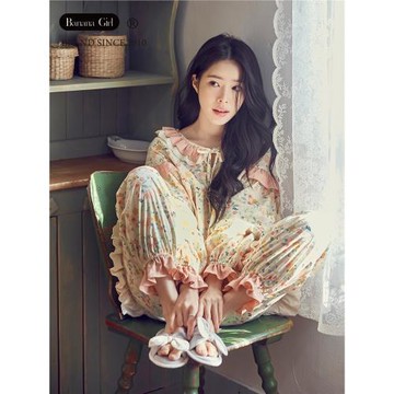 香蕉女孩睡衣春秋女棉質長袖公主風碎花薄款套裝家居服女2025新款