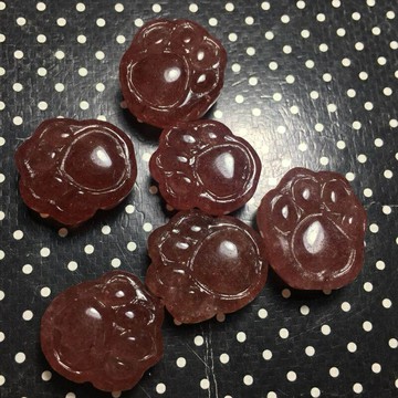 純天然老礦草莓晶貓爪吊墜鴿血紅熊掌吊墜項墜串手鏈 diy水晶配件