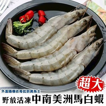 【鮮海漁村】野放活凍超大中南美洲馬白蝦2盒(每盒20-30尾/約600g)