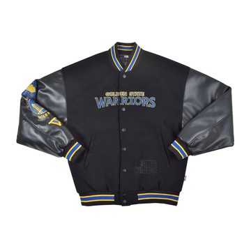 【NBA Store限定發售】NBA 立體電繡 皮質 鋪棉 棒球外套 勇士隊 黑