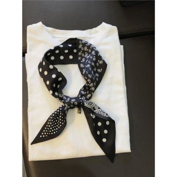 新款復古波點腰果花長條絲巾發帶春秋百搭裝飾薄細圍巾文藝領巾夏