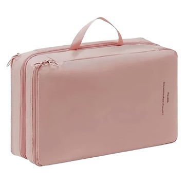 FIFI100 雙層絲柔質感旅行收納袋 親膚不易皺 耐用彈性 拉鍊收納  小號(34 x 22 x 12cm)  莫蘭迪粉