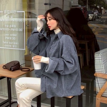 ZUCA”S - 韓版復古慵懶寬鬆顯瘦長袖襯衫外套 百搭外套 上衣 女裝 衣服 外套 薄外套 - J-145