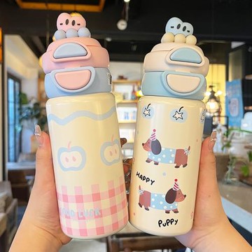 可愛保溫杯女孩上學專用2025新款雙飲吸管水杯便攜兒童小學生杯子