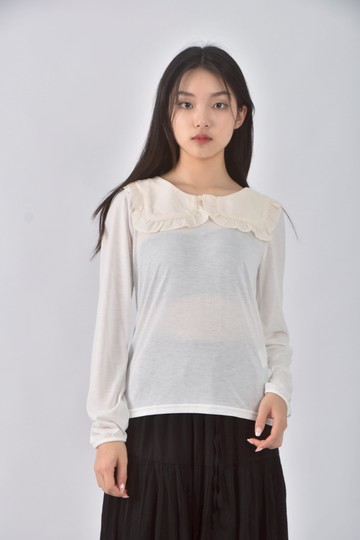 (S) e hyphen world gallery質感荷葉邊領口白色長袖上衣