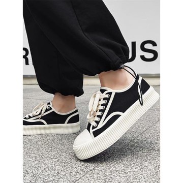 青少年男鞋子潮鞋2024餅干帆布鞋男生低幫韓版百搭厚底運動板鞋