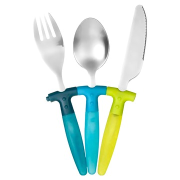 Premier 兒童餐具3件組 316不鏽鋼 卡榫相扣方便收納 專為兒童設計  湯匙15 x 3.5 x 1.8cm + 叉子16 x 3.2 x 1cm + 餐刀17 x 3.2 x 1cm  藍綠色  1組