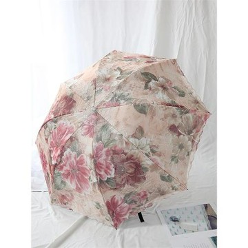 百盛洋遮陽傘女宮廷復古風灰色刺繡花布雙層洋傘三折疊黑膠晴雨傘