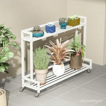 免運附發票鐵藝花架室內置物架陽臺落地式雙層帶輪可移動戶外花盆架子多肉架