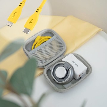 Qi2.0二合一磁吸無線充電架+AURA 3C收納包+GaN 67W快充組(Lightning) 充電架+收納包+67W充電器+Lightning充電線(綠)