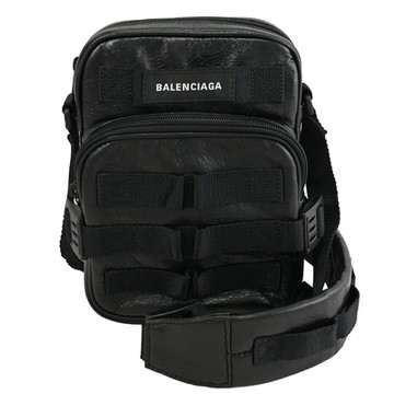 BALENCIAGA Army 品牌經典電繡LOGO揉皺小羊皮斜背包/記者包(黑)