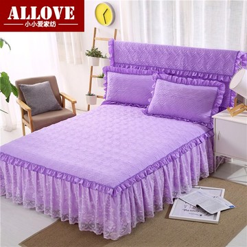 韓式花邊加厚夾棉床裙單件公主風防滑床罩四件套純色1.5m1.8雙人
