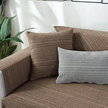 好物良品 日系簡約棉麻編織紋防滑防貓抓沙發墊組 一人座  拿鐵編織 咖啡色  靠背巾70 x 70cm + 坐墊巾90 x 90cm