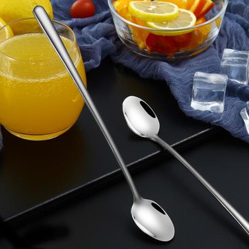 304不銹鋼冰勺長吧勺長柄創意小湯匙奶茶咖啡小勺攪拌甜品勺2支裝